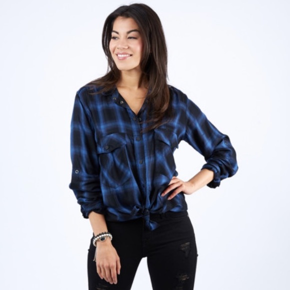 🆕 Anthropologie Sanctuary Plaid Button Down Top. 100% Rayon. NWOT - Picture 7 of 8